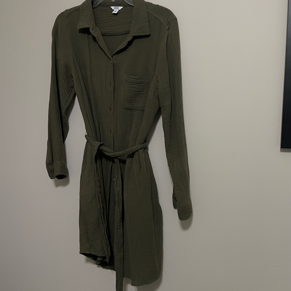 Sonoma Dark Olive Green Shirt Dress~‎ Size Medium ~ Fall Casual Wear
